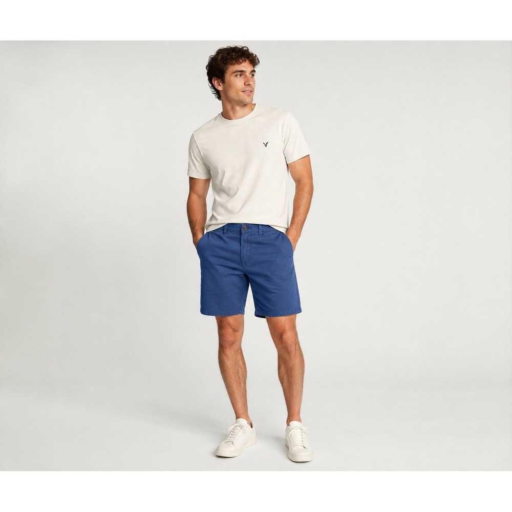 American Eagle Men's Classic Chino Shorts Blue Flat Front Casual Summer Size 32